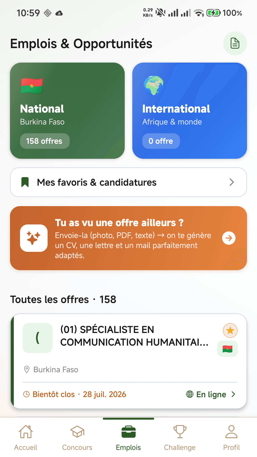 ConcoursBF — Offres d'emploi vérifiées